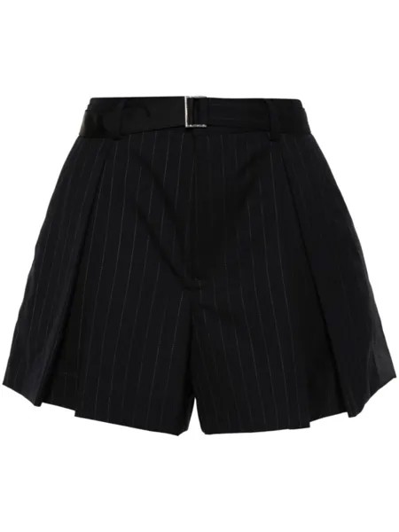Шорты в тонкую полоску с поясом sacai, синий