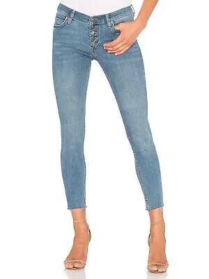 Женские синие джинсы скинни с пуговицами и необработанным краем FREE PEOPLE Размер: 24 Талия