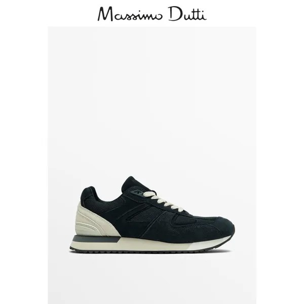 Новый продукт, специальная мужская обувь Massimo Dutti, лето 2024, новый продукт, повседневная спортивная обувь из синей замшевой кожи с прошивкой 12156250400, цвет синий