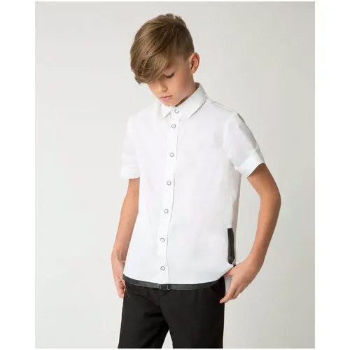 Белая рубашка с коротким рукавом Gulliver, модель 220GSBC2322, размер 140