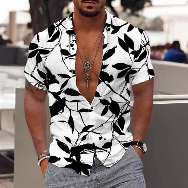 Мужская повседневная рубашка с коротким рукавом Hawaiian Leaf Beach Beach