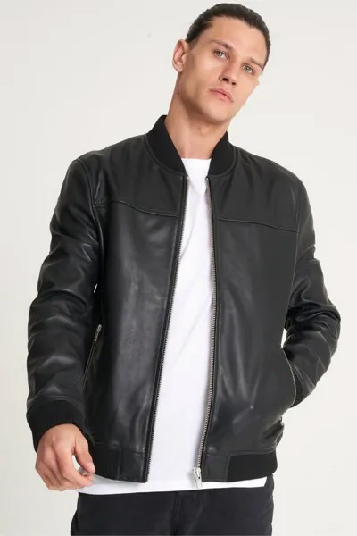 Куртка-бомбер из тонкой филированной кожи Barneys Originals, черный