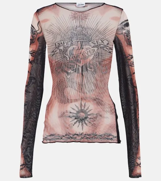 Тюлевый топ tattoo collection Jean Paul Gaultier, бежевый