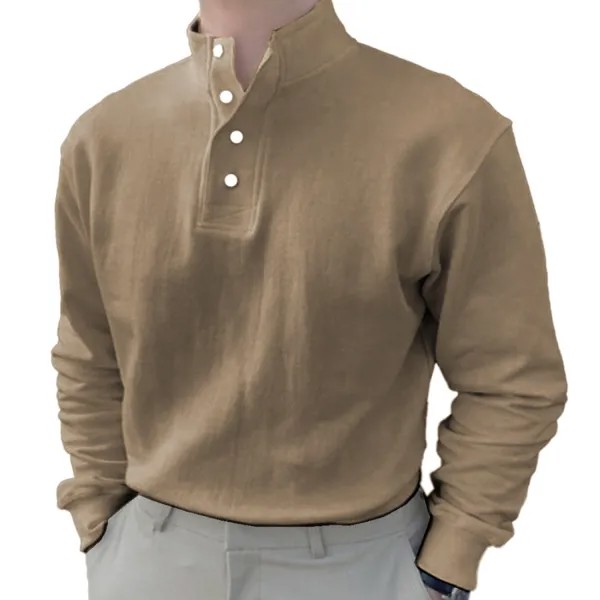 Мужская винтажная рубашка с длинным рукавом и воротником-стойкой