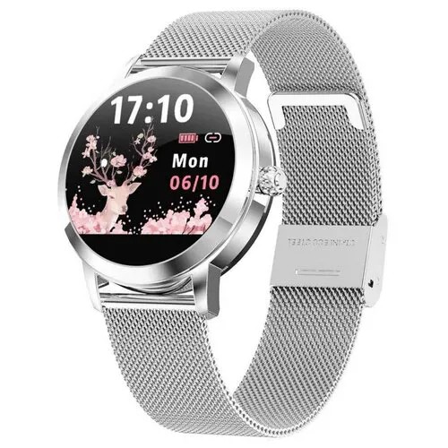Смарт часы фитнес браслет, умные часы женские наручные KingWear LW10, смарт часы женские с давлением, пульсометром, шагомером, счетчиком калорий, smart watch круглые серебряные водонепроницаемые