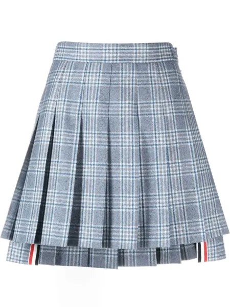 Thom Browne клетчатая юбка мини со складками, синий