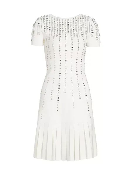 Расклешенное платье с кристаллами Reem Acra, белый