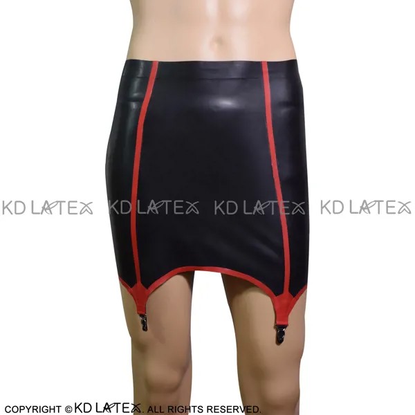 Черная сексуальная латексная юбка с подтяжками, со шнуровкой сзади, красные резиновые подвязки, секс-0048
