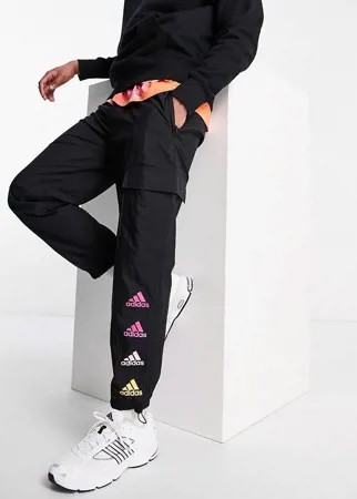 Черные джоггеры с повторяющимися логотипами adidas-Черный цвет