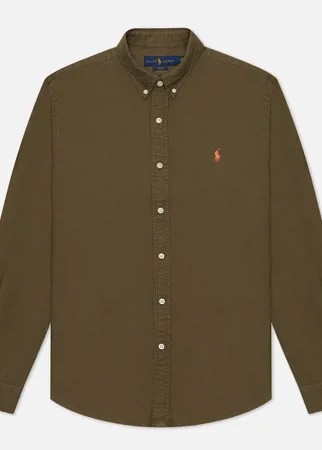 Мужская рубашка Polo Ralph Lauren Slim Fit Garment Dyed Oxford, цвет оливковый, размер S