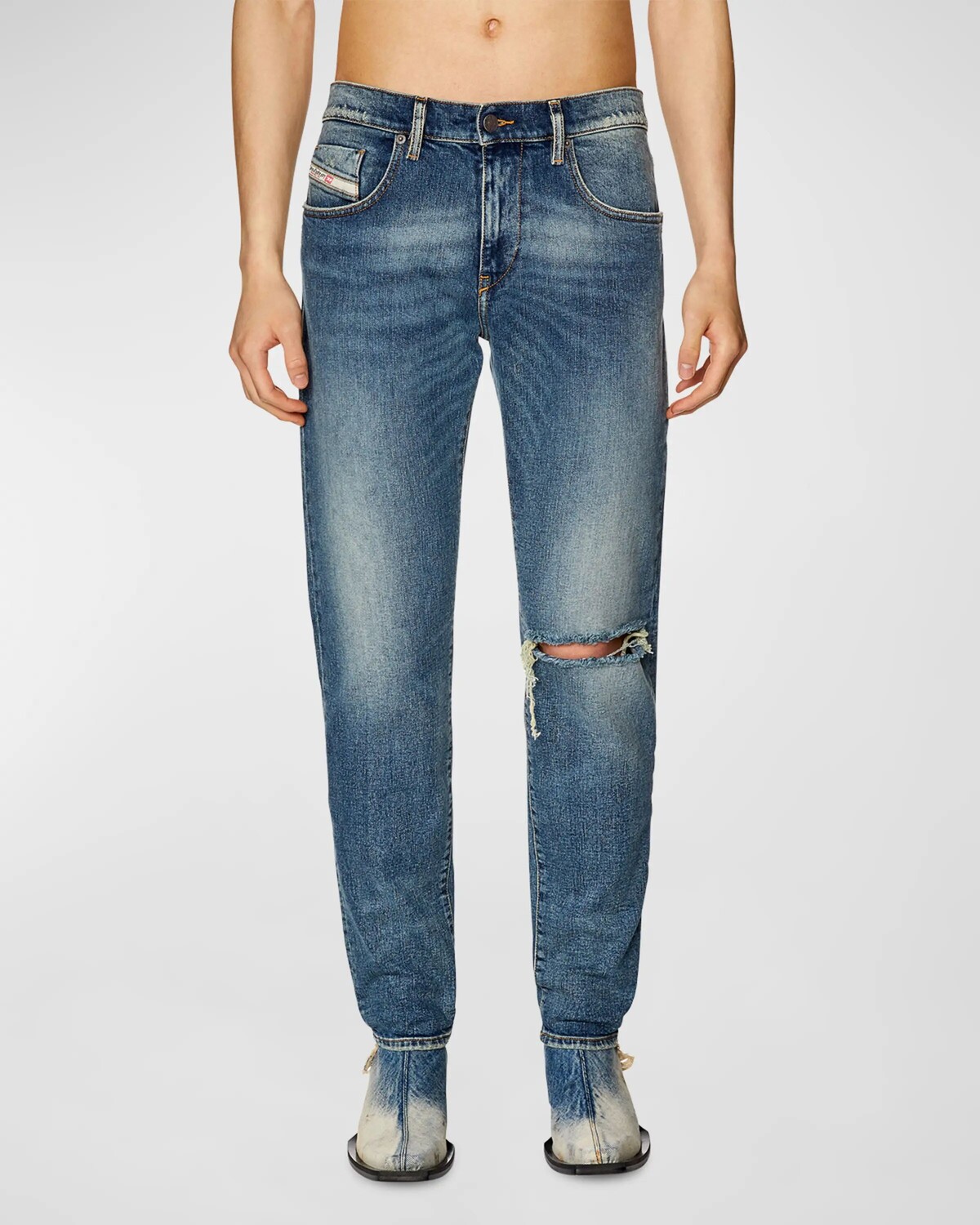 Мужские джинсы D-Strukt L.32 средней потертости 2019 года Diesel, цвет Denim