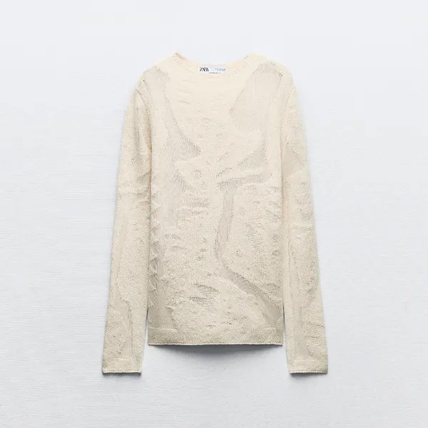 Свитер Zara Knit With Matching Textured Detail, кремовый