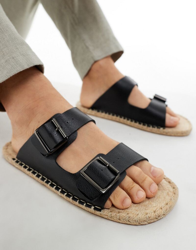 Черные эспадрильи из искусственной кожи с пряжкой ASOS DESIGN