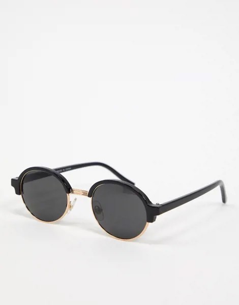 Черные солнцезащитные очки в овальной оправе ретро Topman-Черный