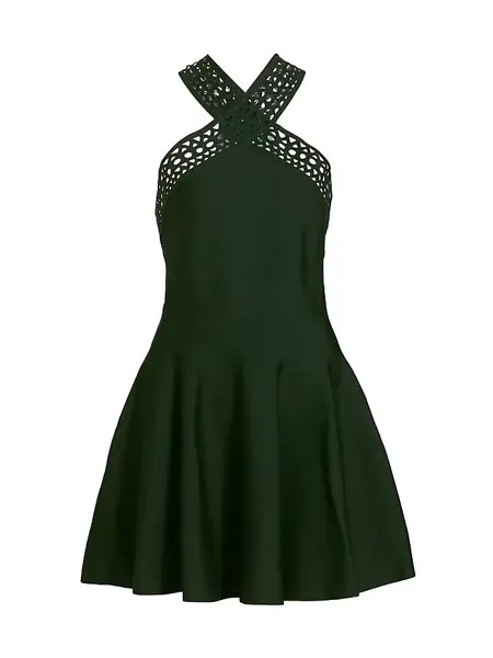 Мини-платье Vienne Skater с воротником халтер Alaïa, цвет forest green