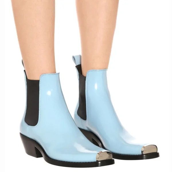 Ботильоны женские замшевые в британском стиле с металлическим носком, лоскутные эластичные ботинки челси на среднем массивном каблуке, без застежки, из коровьей замши