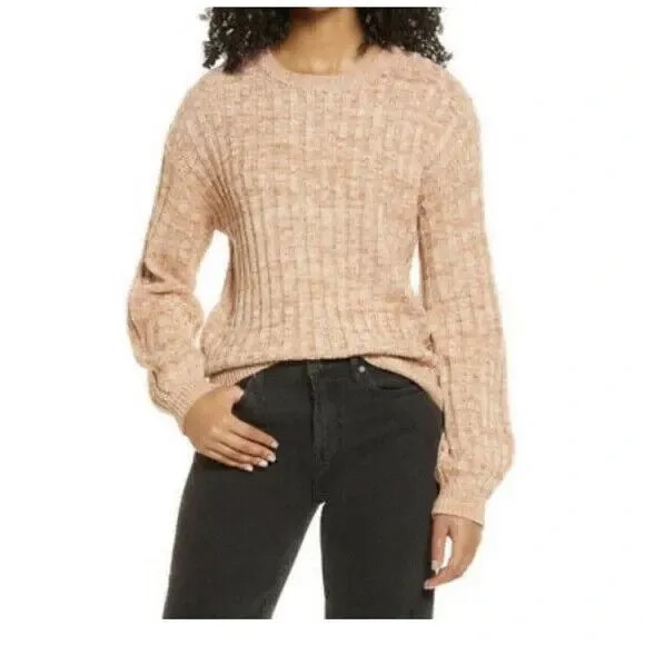 BLANKNYC Ирисно-коричневый вересковый вязаный свитер в рубчик с круглым вырезом Пуловер M Nordstrom