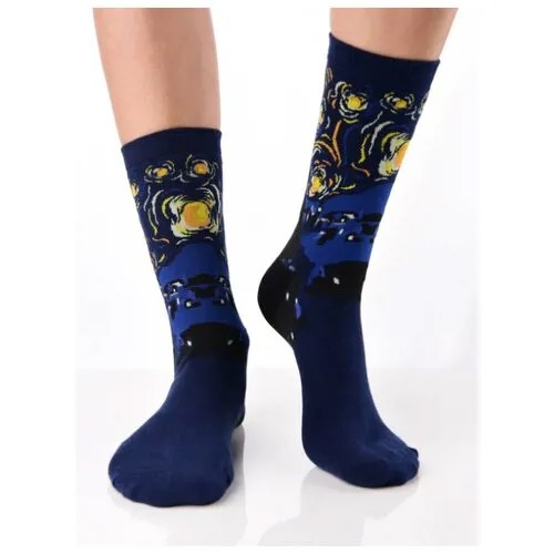 Яркие цветные носки унисекс, прикольные красочные носки/ Модные носки с рисунком/ Высокие носки из натурального хлопка с рисунком Звездная ночь, Ван Гог