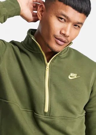 Флисовый свитшот цвета хаки с короткой молнией до середины груди Nike Club-Зеленый цвет