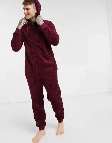 Бордовый флисовый комбинезон для дома ASOS DESIGN-Красный