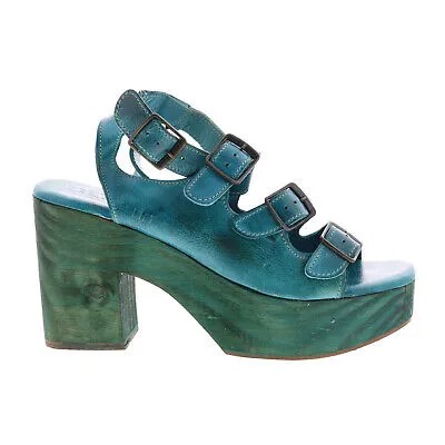 Bed Stu Jordyn F377005 Женские синие кожаные туфли на каблуке с ремешком на липучке