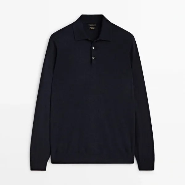 Свитер-поло Massimo Dutti Wool Blend, темно-синий