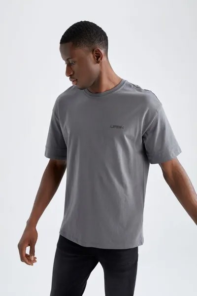 Базовая хлопковая футболка оверсайз с круглым вырезом и короткими рукавами DeFacto, серый