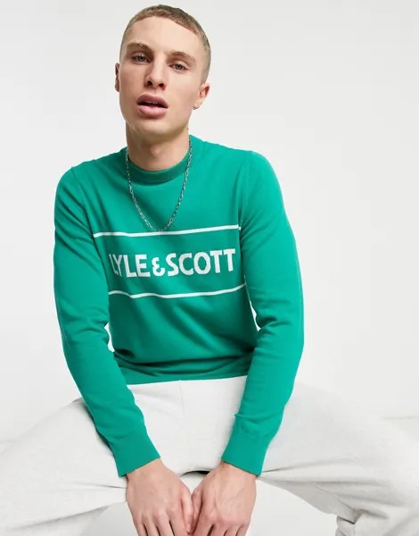 Серый трикотажный джемпер с круглым вырезом и логотипом по центру Lyle & Scott-Голубой