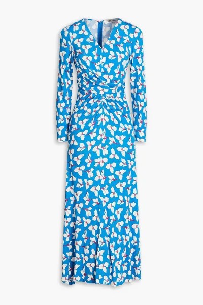 Платье миди Timmy из джерси со сборками и цветочным принтом DIANE VON FURSTENBERG, синий