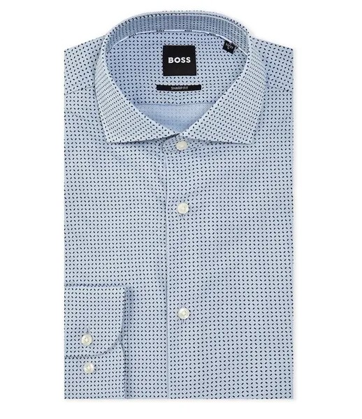Классическая рубашка с принтом и эластичным воротником Hugo Boss Sharp-Fit, синий