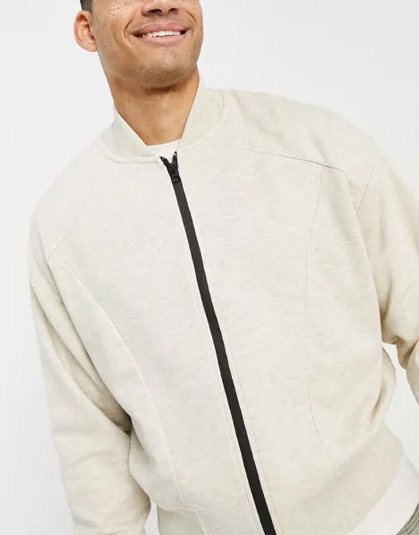 Укороченный oversized-бомбер из меланжевого трикотажа бежевого цвета ASOS DESIGN-Светло-бежевый цвет