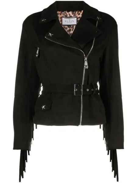 Philipp Plein байкерская куртка с заклепками и бахромой, черный
