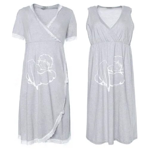 Комплект женский для беременных (пеньюар и сорочка), цвет серый, размер 56