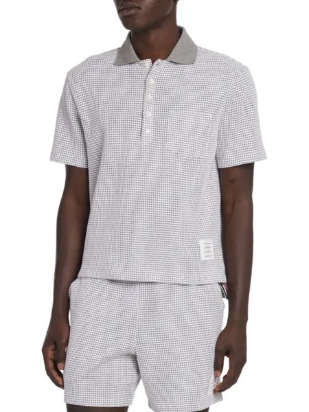 Контрастная трикотажная рубашка-поло Thom Browne, цвет Light Grey