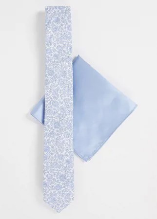 Галстук-бабочка и платок с цветочным принтом либерти Gianni Feraud-Голубой