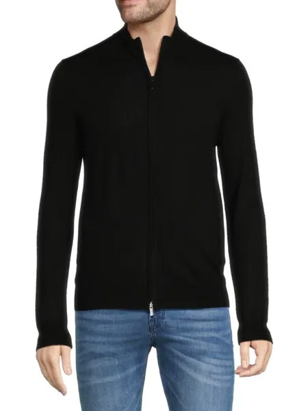 Кардиган Essential из смеси мериносовой шерсти с молнией во всю длину Saks Fifth Avenue, черный