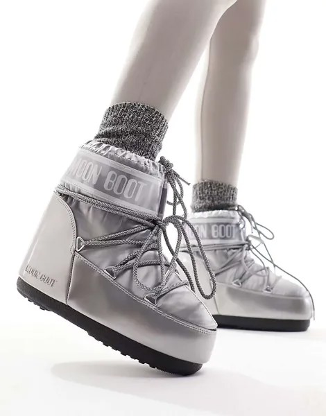 Серебристые зимние ботинки до середины щиколотки Moon Boot
