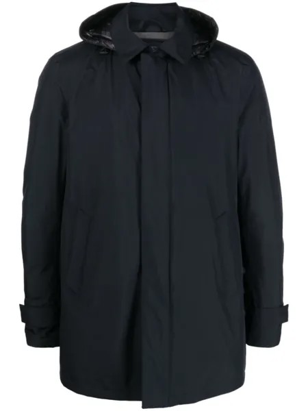 Herno плащ Gortex с капюшоном и логотипом, синий