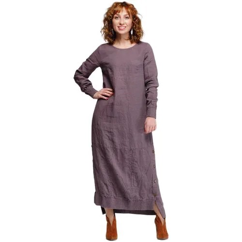Платье Kayros, лен, прямой силуэт, макси, карманы, размер 48-50, бордовый