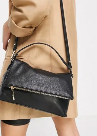 Черная кожаная сумка на плечо с клапаном и ручкой сверху Paul Costelloe-Черный цвет