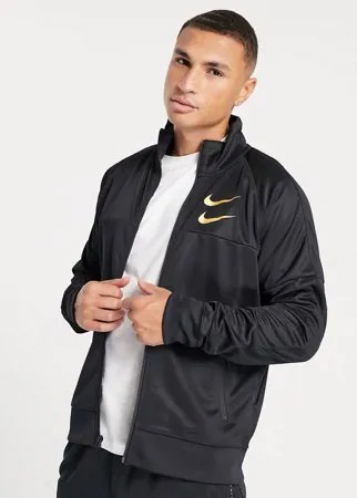 Черная олимпийка с золотистой отделкой и логотипом-галочкой Nike-Черный цвет