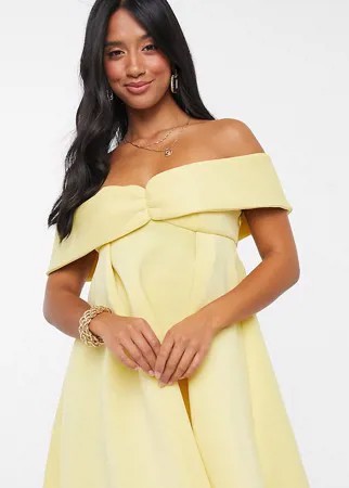 Приталенное платье мини лимонного цвета с открытыми плечами ASOS DESIGN Petite-Желтый