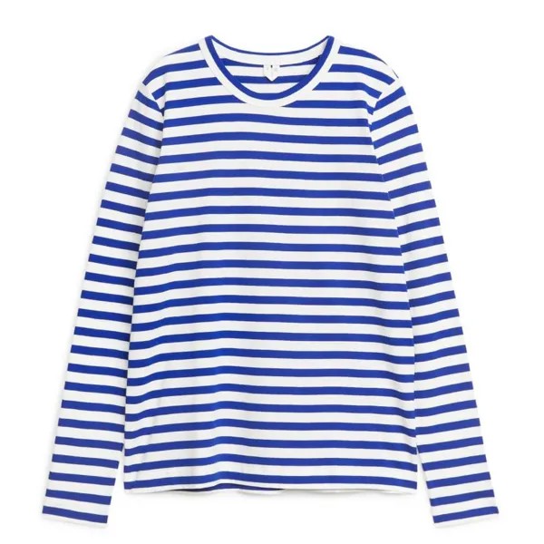Лонгслив H&M Cotton, синий/белый
