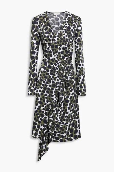 Атласное платье миди Orixt с леопардовым принтом и оборками By Malene Birger, армейский зеленый