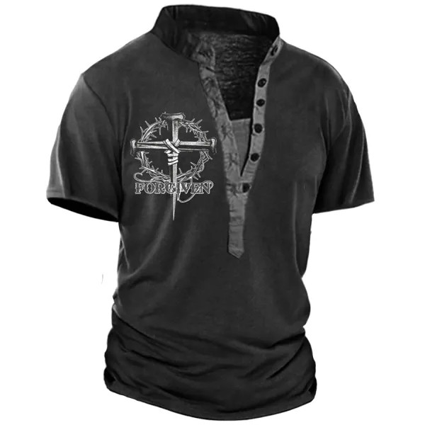 Мужская футболка Vintage Cross FORGIVEN Henley с коротким рукавом