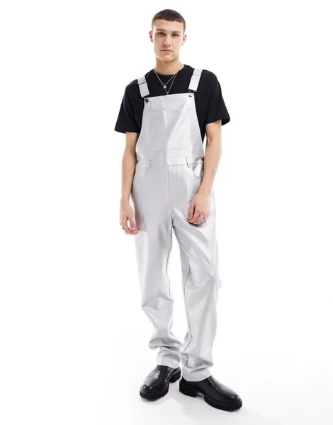 Серебристый комбинезон из искусственной кожи ASOS DESIGN