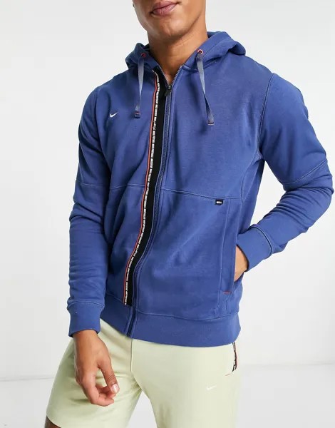 Темно-синий флисовый свитер на молнии с капюшоном и полной молнией Nike Football FC Tribuna