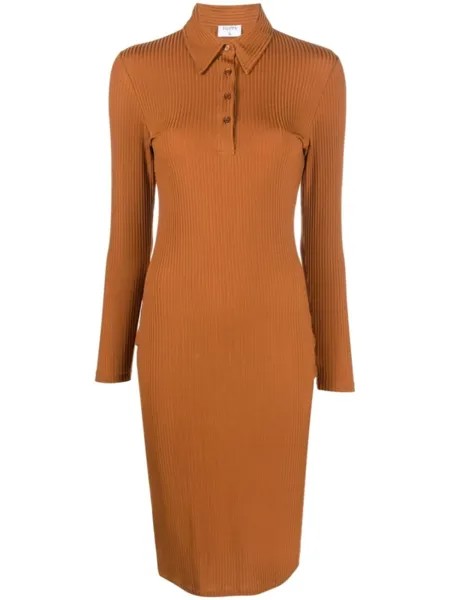 Filippa K платье в рубчик с воротником поло, коричневый