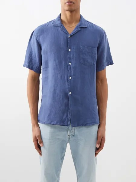 Льняная рубашка с кубинским воротником Hartford, синий