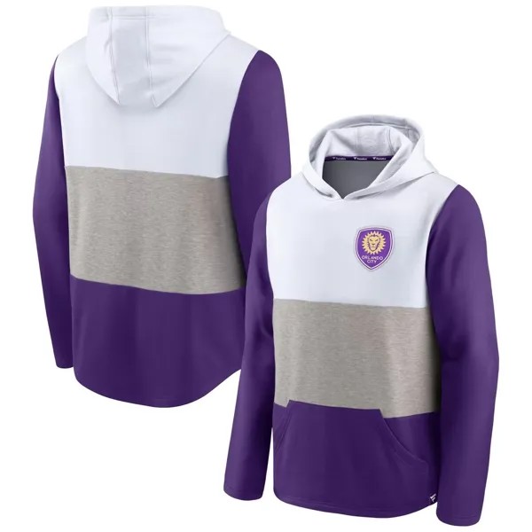 Мужской пуловер с капюшоном и логотипом Orlando City SC Prep Squad Line белого/фиолетового цвета Fanatics